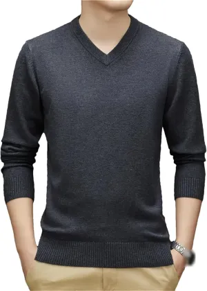 Autumn Winter Men's V-Neck Thick Sweaters Man Business Solid Color Warm Knit Pullover Male Solid Color Jumpers