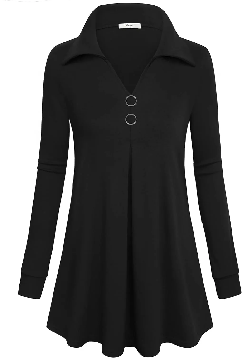 Bebonnie Womens Long Sleeve Casual Lapel V Neck Pullover Tunic Blouse Tops with Buttons