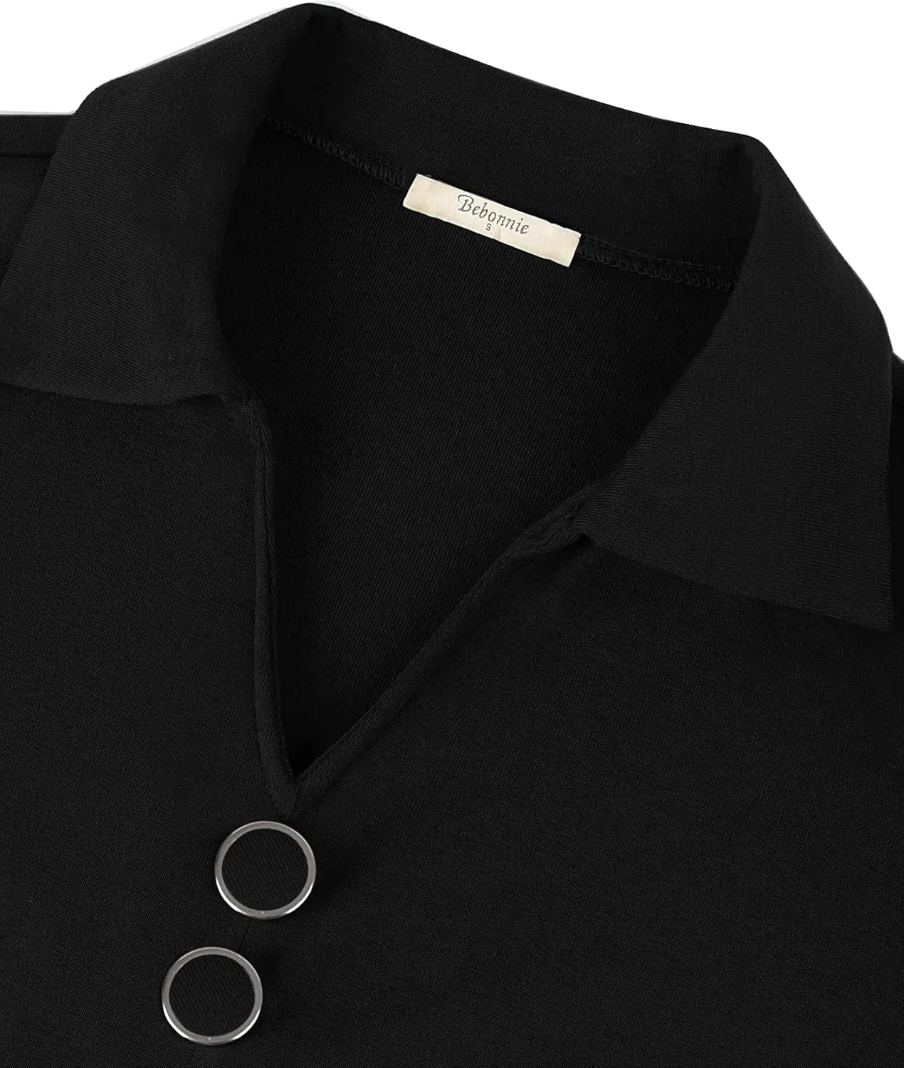 Bebonnie Womens Long Sleeve Casual Lapel V Neck Pullover Tunic Blouse Tops with Buttons