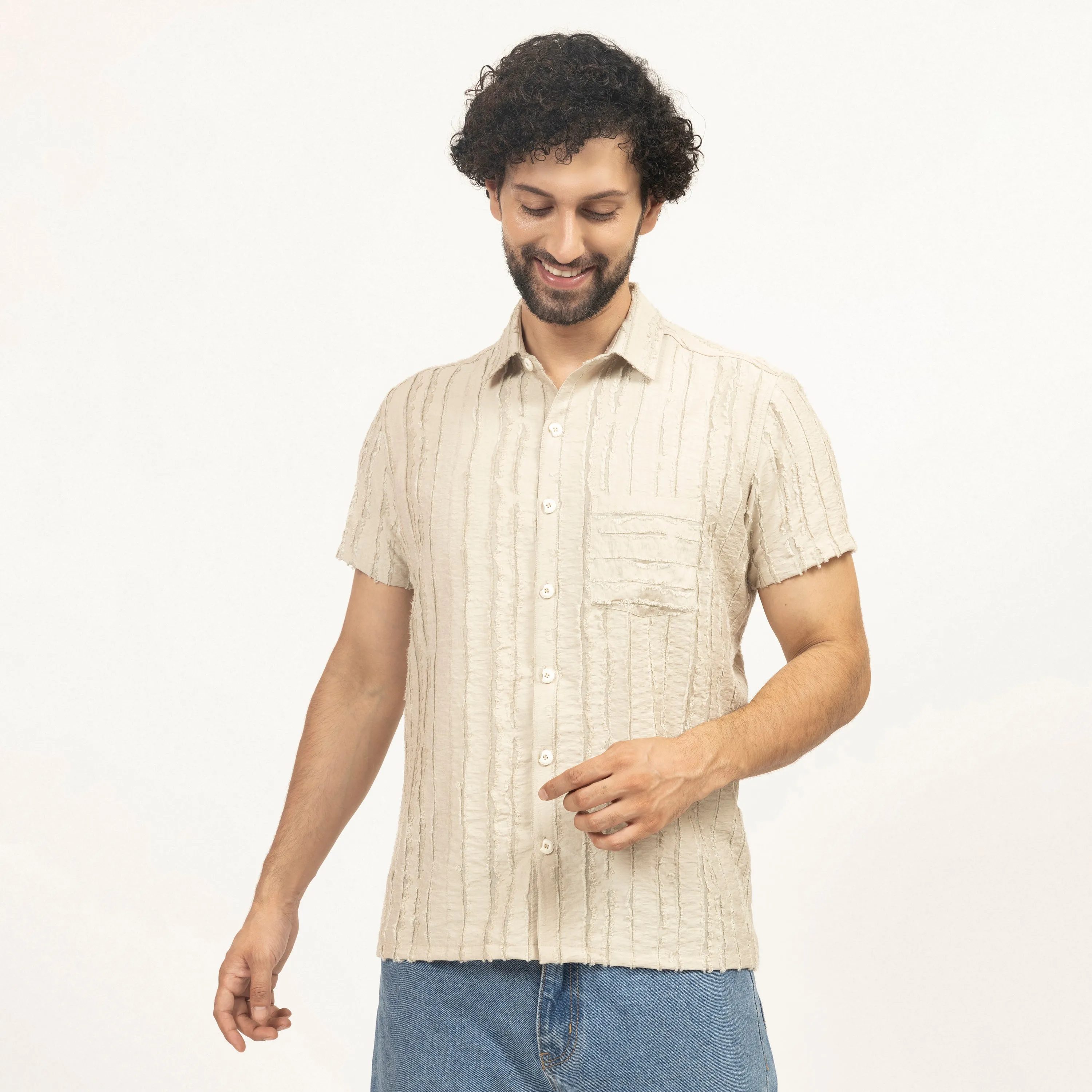 Beige Patch Textured Shirt