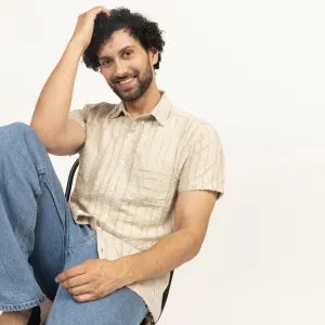 Beige Patch Textured Shirt