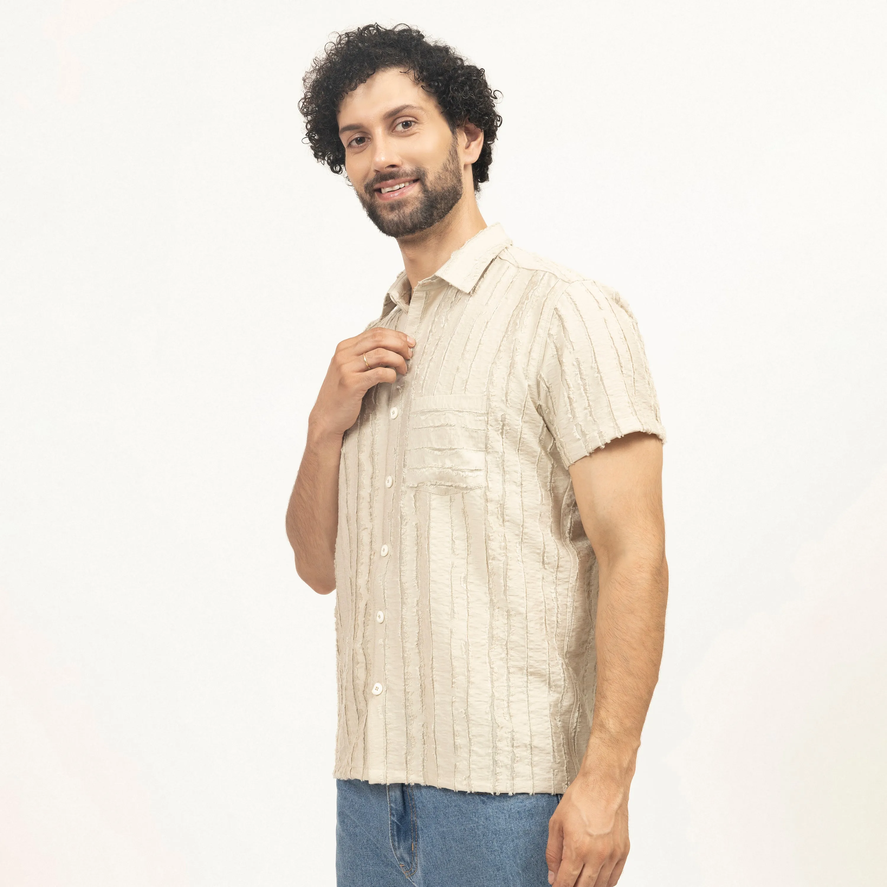 Beige Patch Textured Shirt