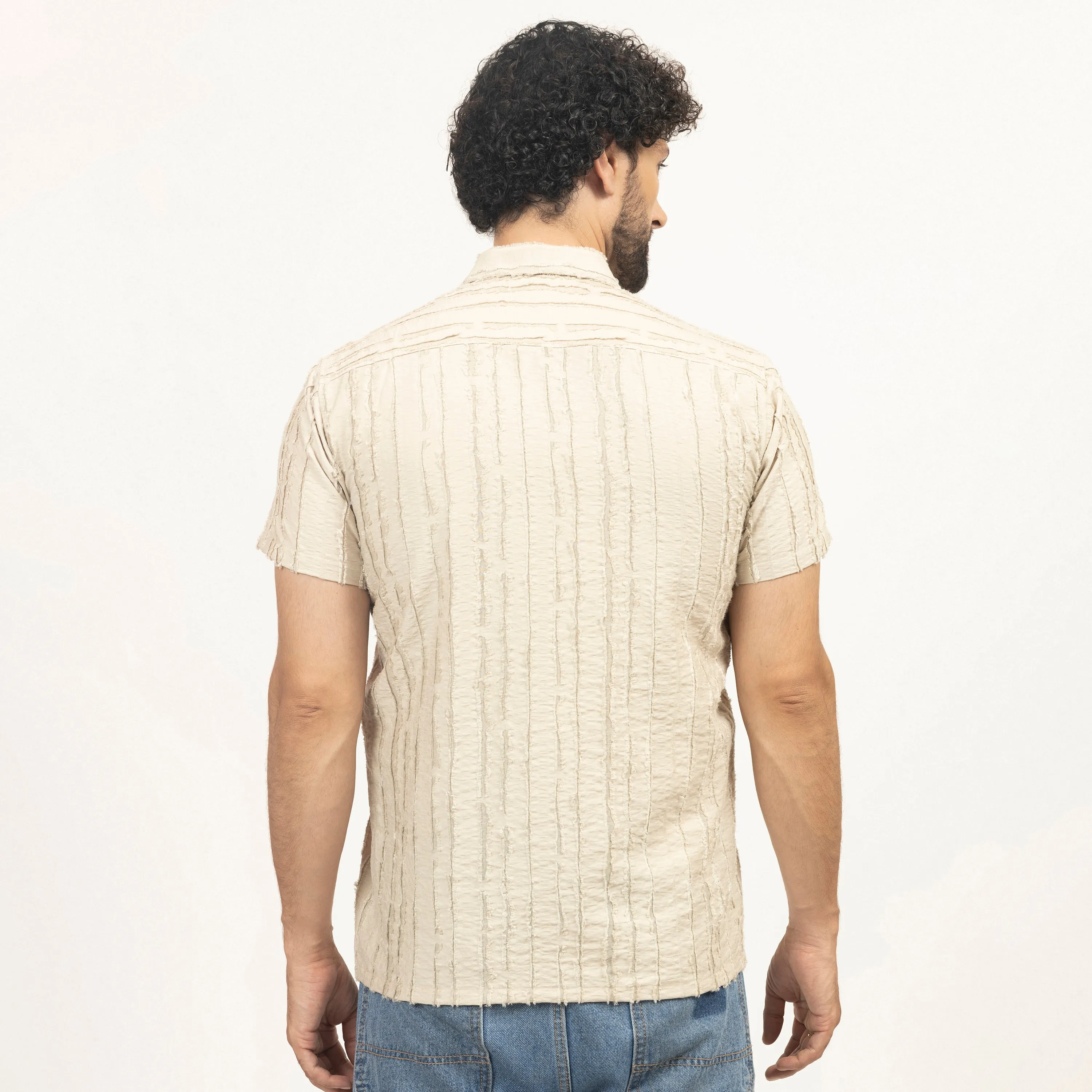 Beige Patch Textured Shirt