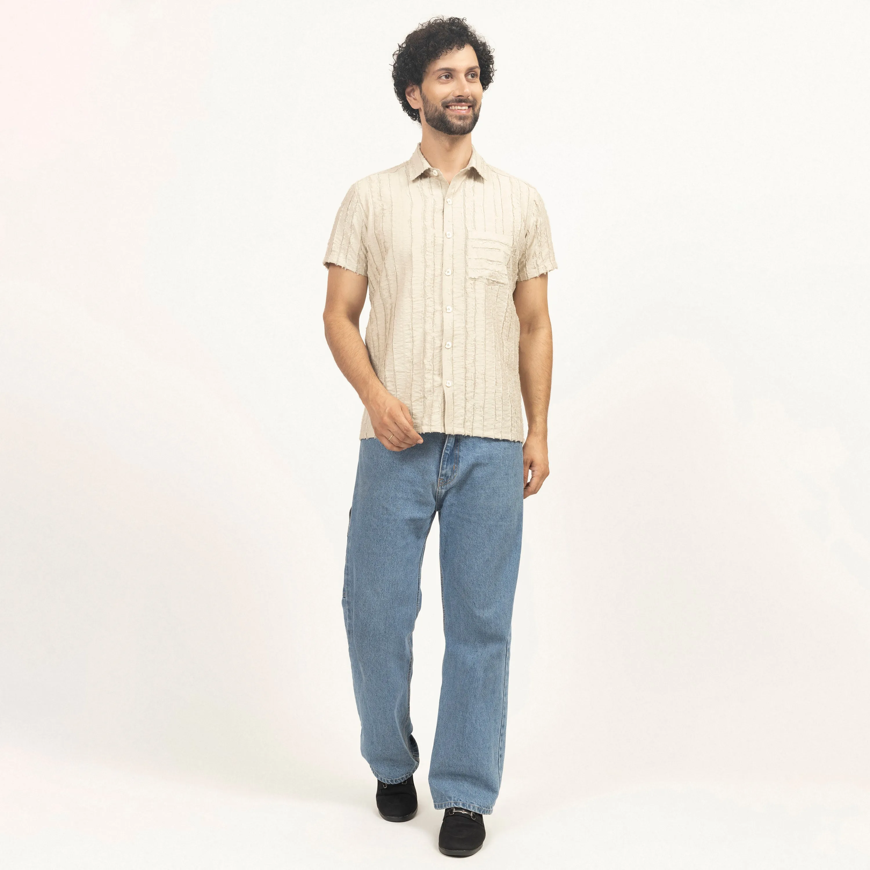 Beige Patch Textured Shirt