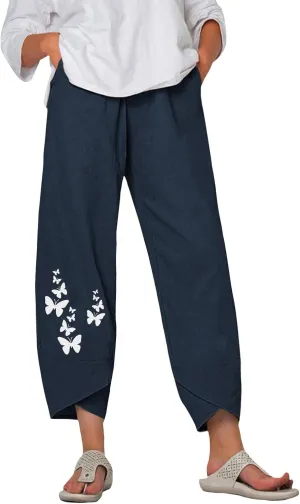 Bengbobar Linen Capris for Women Wide Leg Sweatpants Casual Petite Linen Pants Baggy Palazzo Cropped Summer Beach Trousers