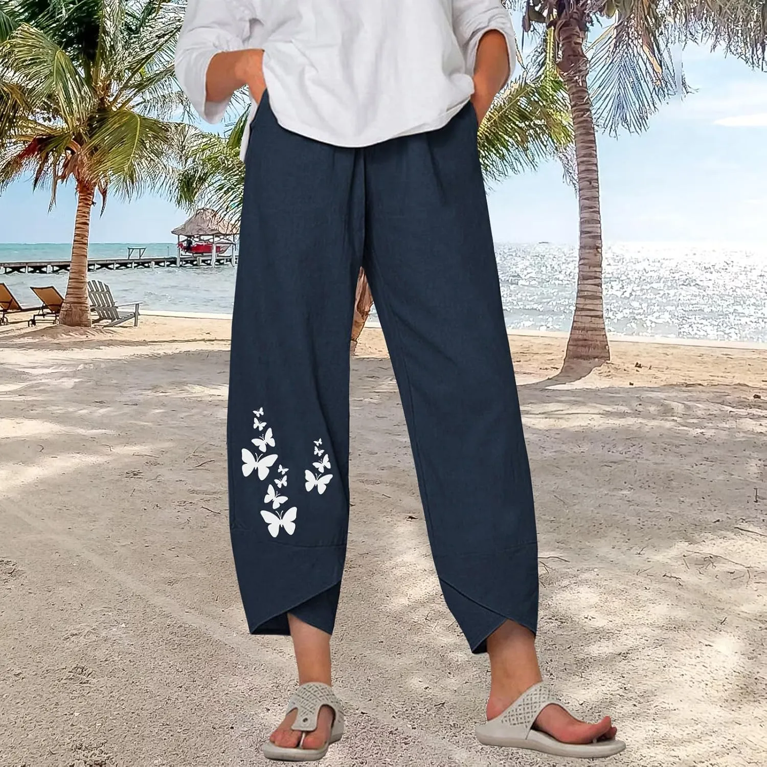Bengbobar Linen Capris for Women Wide Leg Sweatpants Casual Petite Linen Pants Baggy Palazzo Cropped Summer Beach Trousers