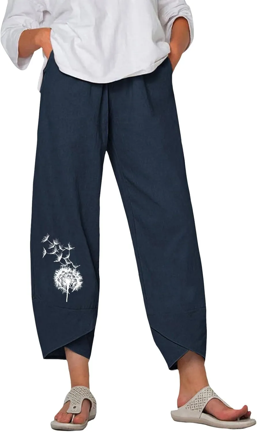 Bengbobar Linen Capris for Women Wide Leg Sweatpants Casual Petite Linen Pants Baggy Palazzo Cropped Summer Beach Trousers
