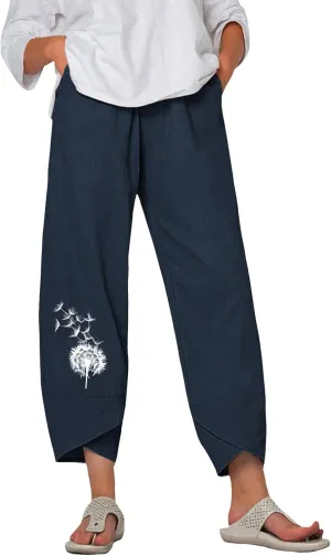 Bengbobar Linen Capris for Women Wide Leg Sweatpants Casual Petite Linen Pants Baggy Palazzo Cropped Summer Beach Trousers