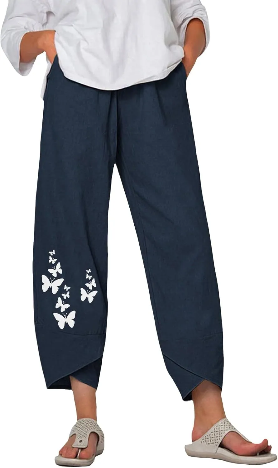 Bengbobar Linen Capris for Women Wide Leg Sweatpants Casual Petite Linen Pants Baggy Palazzo Cropped Summer Beach Trousers