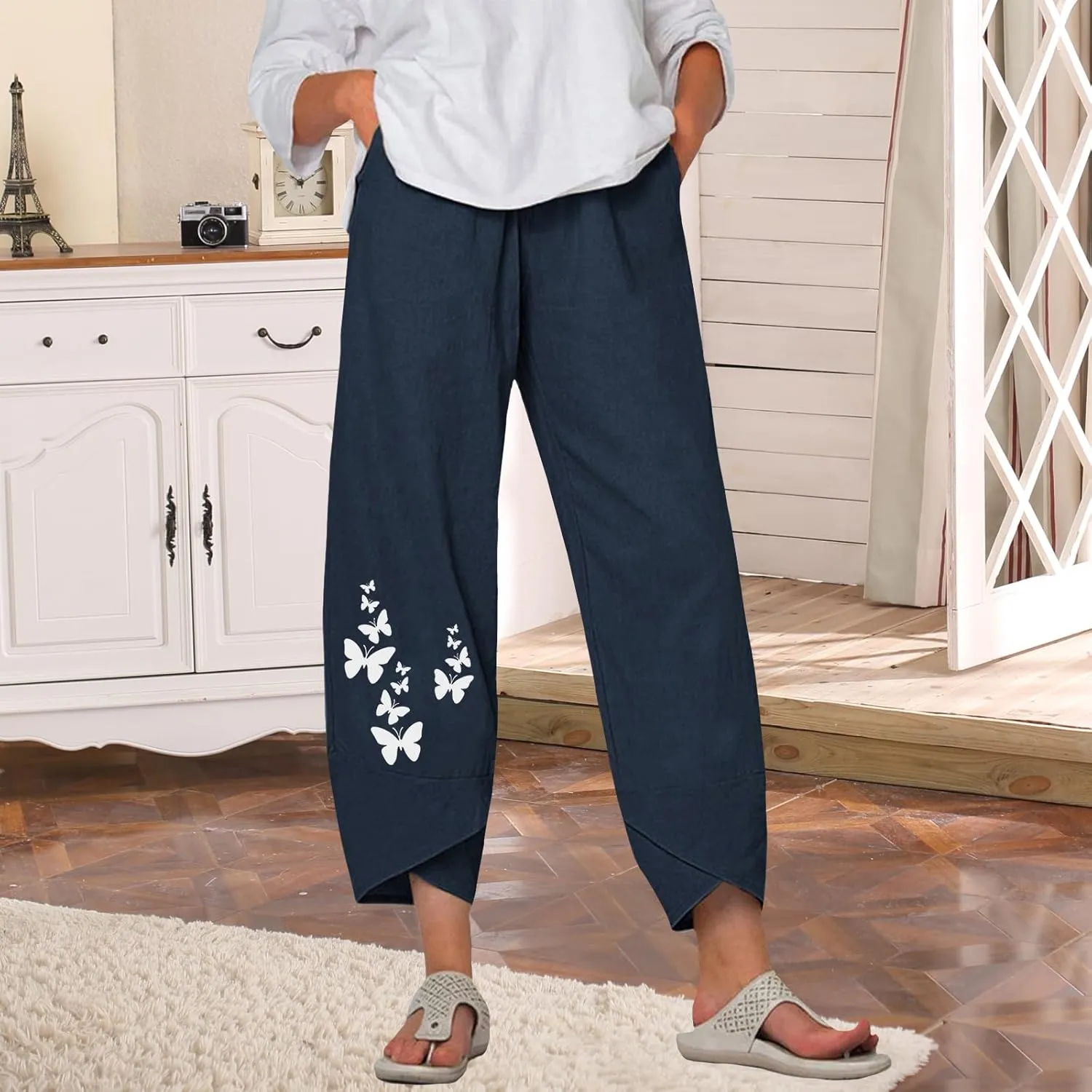 Bengbobar Linen Capris for Women Wide Leg Sweatpants Casual Petite Linen Pants Baggy Palazzo Cropped Summer Beach Trousers