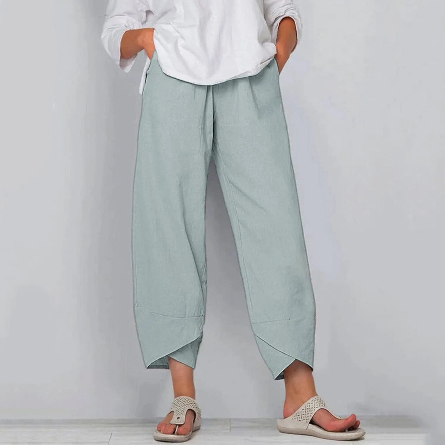 Bengbobar Linen Pants Women Wide Leg Sweatpants Straight Casual Summer Capri Pants Comfy Baggy Trousers Palazzo Lounge