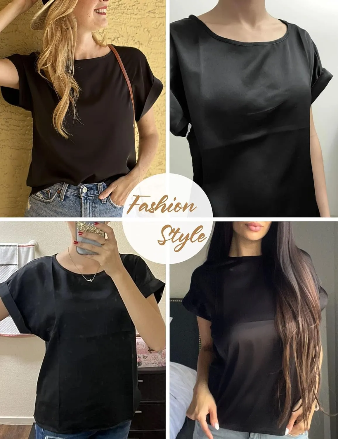 Beyove Women's Short Sleeve Pullover Blouses Satin Silk Shirts Casual Loose Elegant Work Tunic Tops