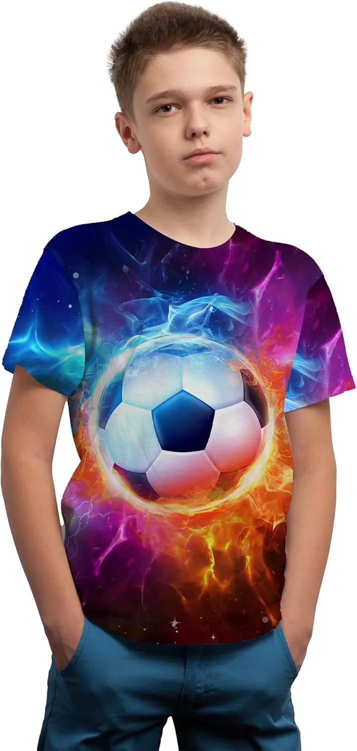 Boys Girls 3D Graphic Printed T-Shirts,Kids Cool Crewneck Short Sleeve Tops Tee Shirt Tshirt for Teens 6-16 Years