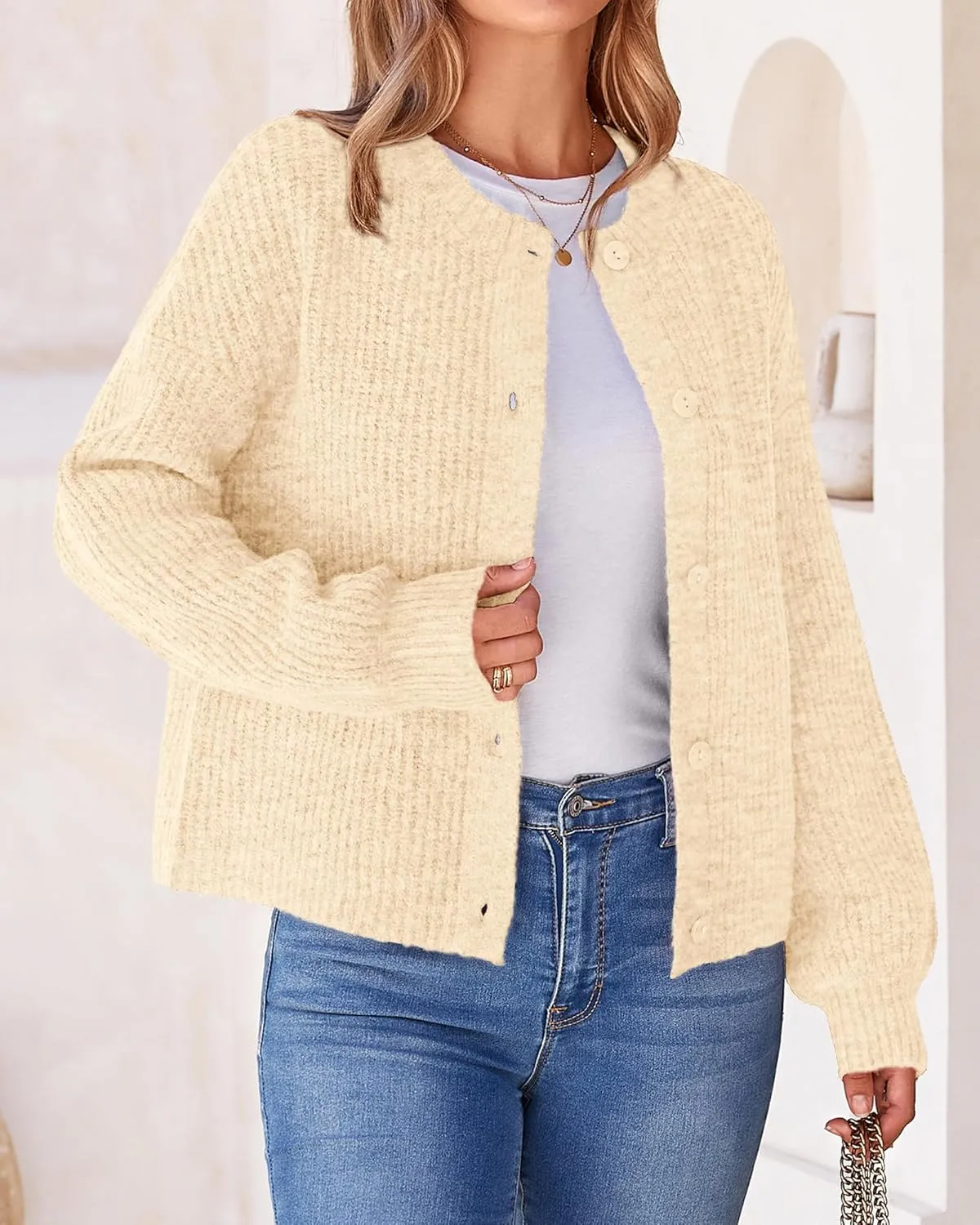BTFBM Women's Chunky Knit Fall Cardigan 2025 Winter Long Sleeve Button Down Soft Loose Cropped Sweater Outerwear