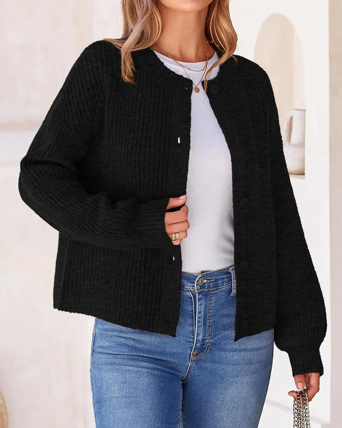 BTFBM Women's Chunky Knit Fall Cardigan 2025 Winter Long Sleeve Button Down Soft Loose Cropped Sweater Outerwear