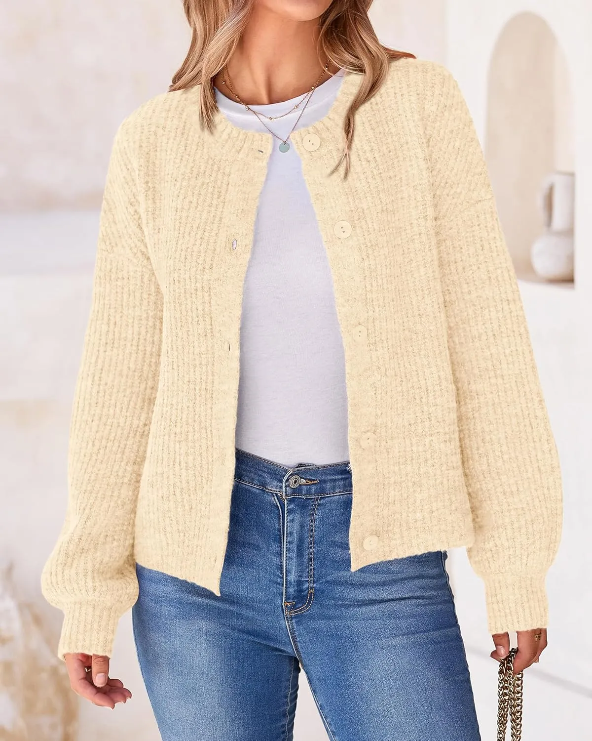 BTFBM Women's Chunky Knit Fall Cardigan 2025 Winter Long Sleeve Button Down Soft Loose Cropped Sweater Outerwear