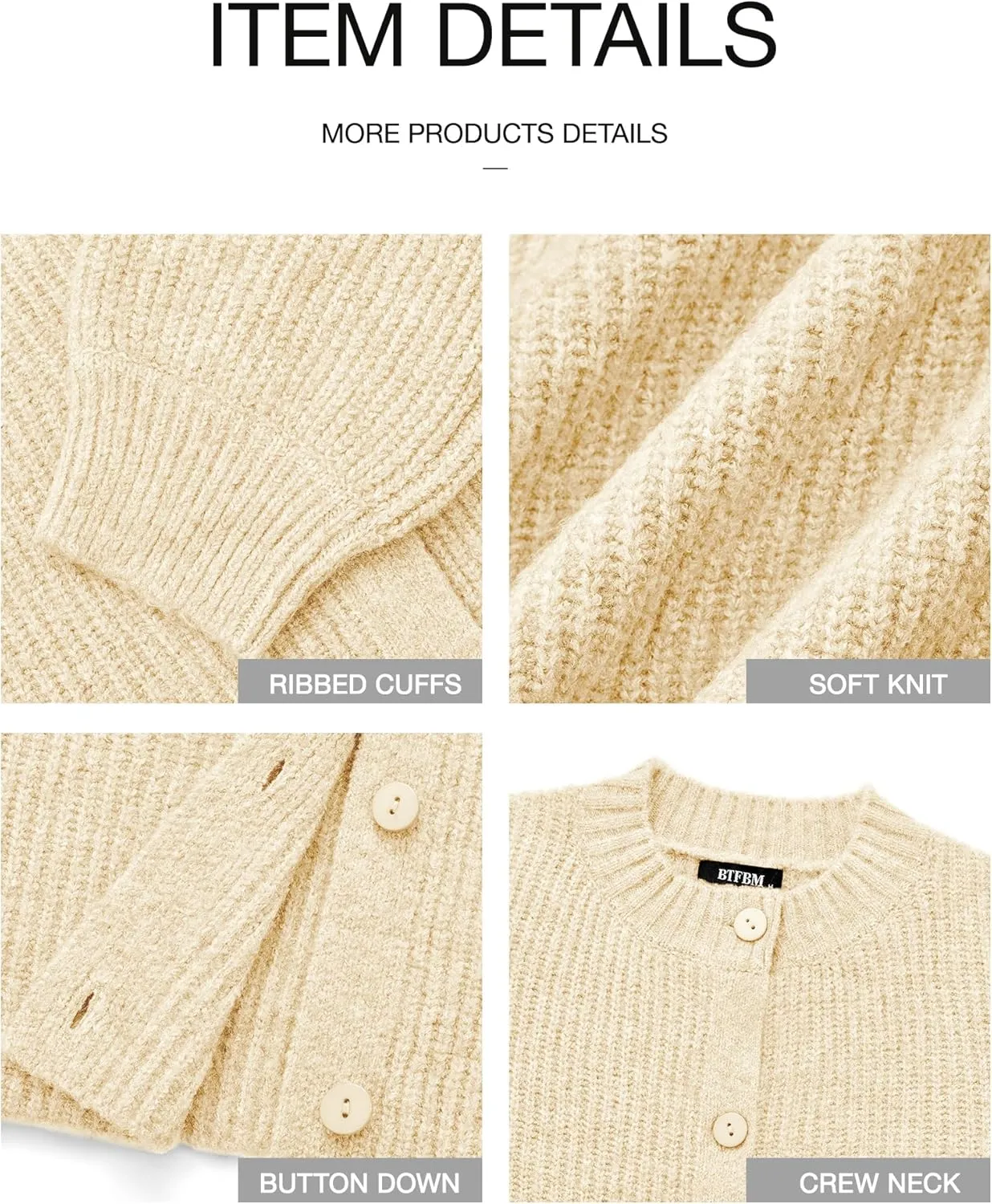 BTFBM Women's Chunky Knit Fall Cardigan 2025 Winter Long Sleeve Button Down Soft Loose Cropped Sweater Outerwear