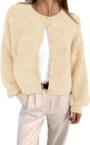 BTFBM Women's Chunky Knit Fall Cardigan 2025 Winter Long Sleeve Button Down Soft Loose Cropped Sweater Outerwear