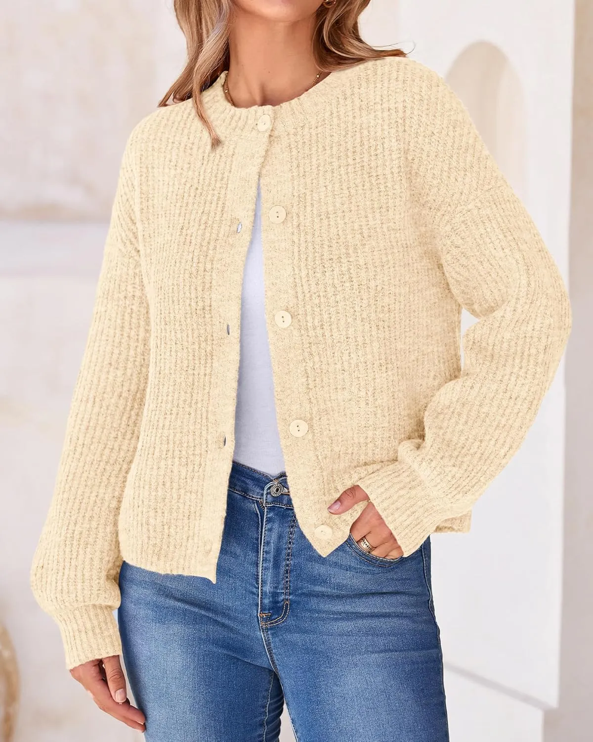 BTFBM Women's Chunky Knit Fall Cardigan 2025 Winter Long Sleeve Button Down Soft Loose Cropped Sweater Outerwear
