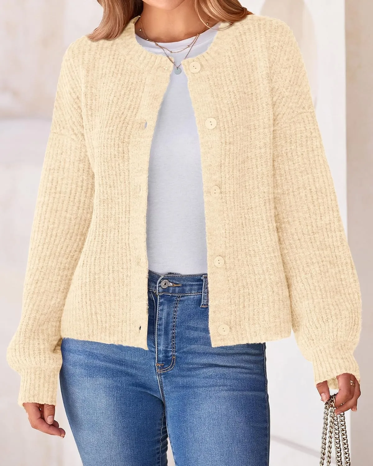 BTFBM Women's Chunky Knit Fall Cardigan 2025 Winter Long Sleeve Button Down Soft Loose Cropped Sweater Outerwear