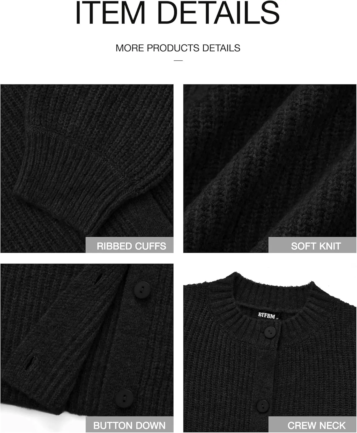 BTFBM Women's Chunky Knit Fall Cardigan 2025 Winter Long Sleeve Button Down Soft Loose Cropped Sweater Outerwear