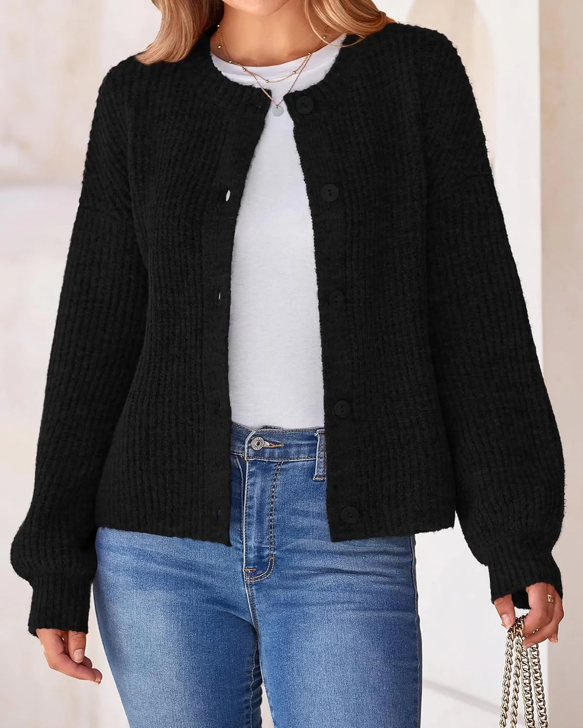 BTFBM Women's Chunky Knit Fall Cardigan 2025 Winter Long Sleeve Button Down Soft Loose Cropped Sweater Outerwear