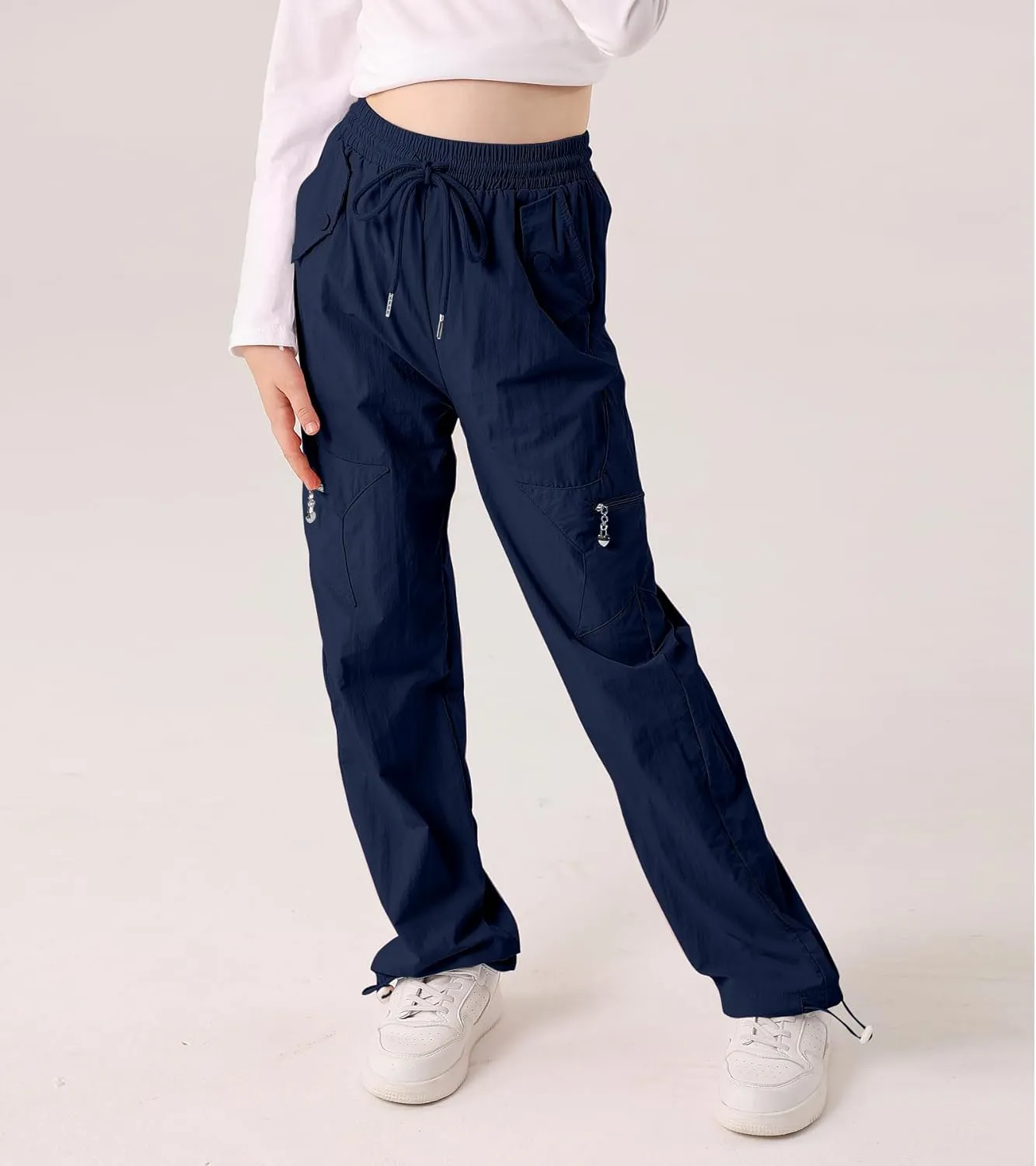 Cargo Pants for Girls Parachute Baggy Joggers Elastic Waist Wide Leg Hip Hop Dance Outfits Size 7-14