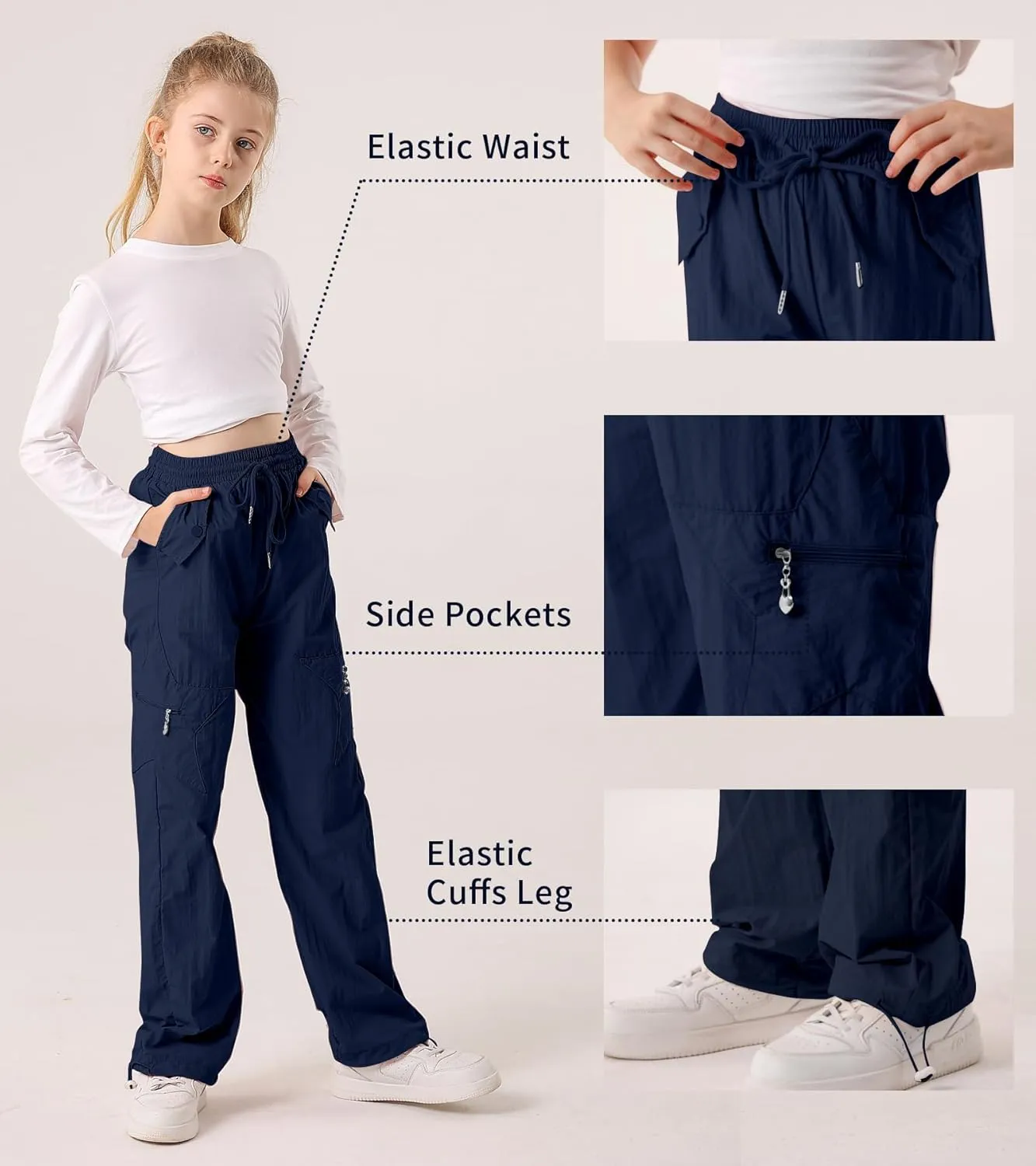 Cargo Pants for Girls Parachute Baggy Joggers Elastic Waist Wide Leg Hip Hop Dance Outfits Size 7-14