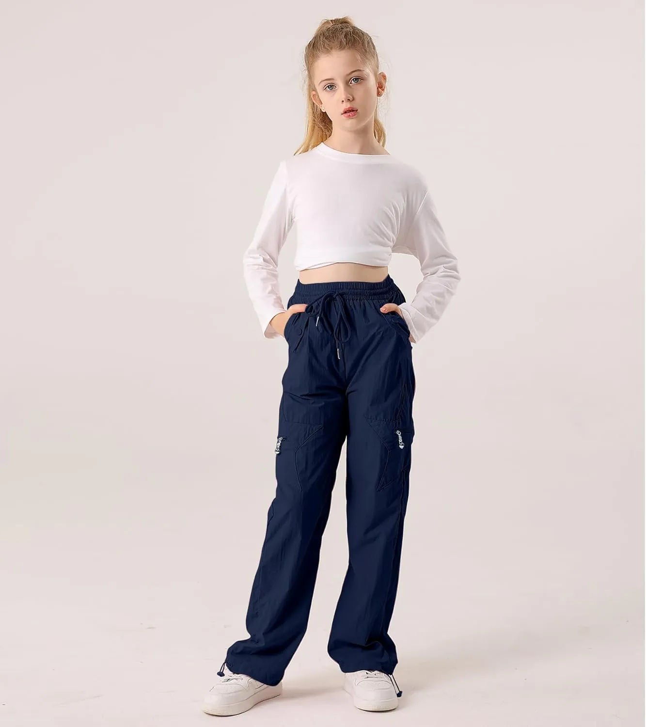 Cargo Pants for Girls Parachute Baggy Joggers Elastic Waist Wide Leg Hip Hop Dance Outfits Size 7-14