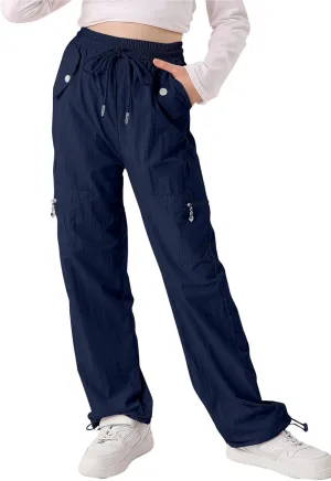Cargo Pants for Girls Parachute Baggy Joggers Elastic Waist Wide Leg Hip Hop Dance Outfits Size 7-14