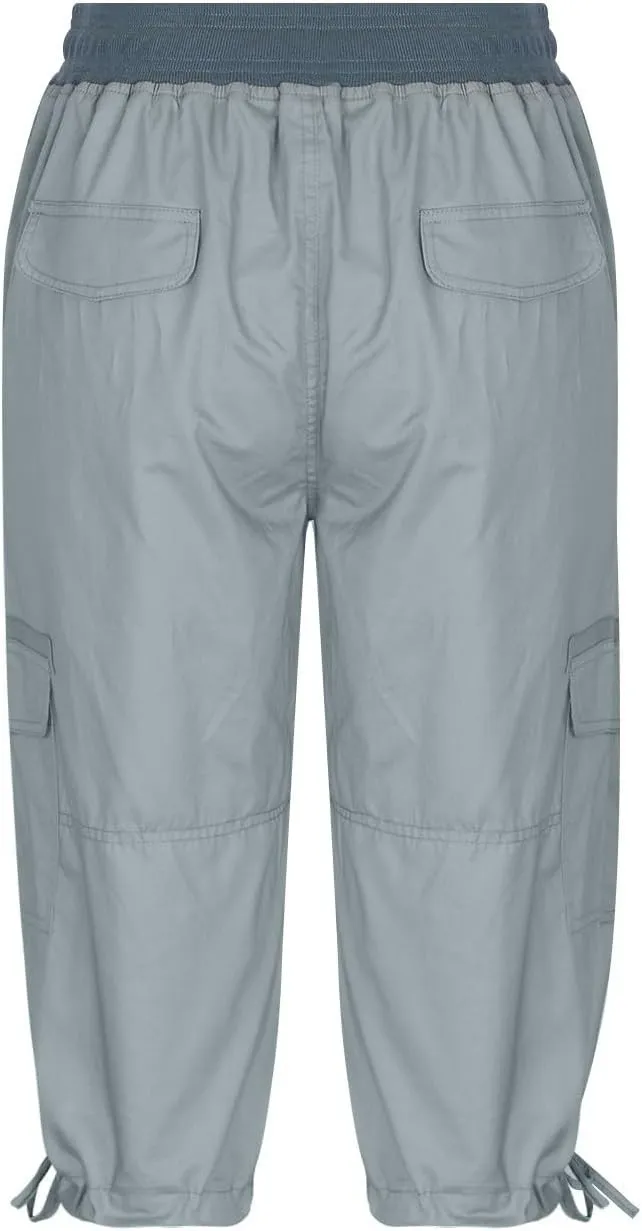Cargo Pants Women Plus Size Cotton Linen Capri Bermuda Shorts Summer Casual Comfy Knee Length Hiking Pant