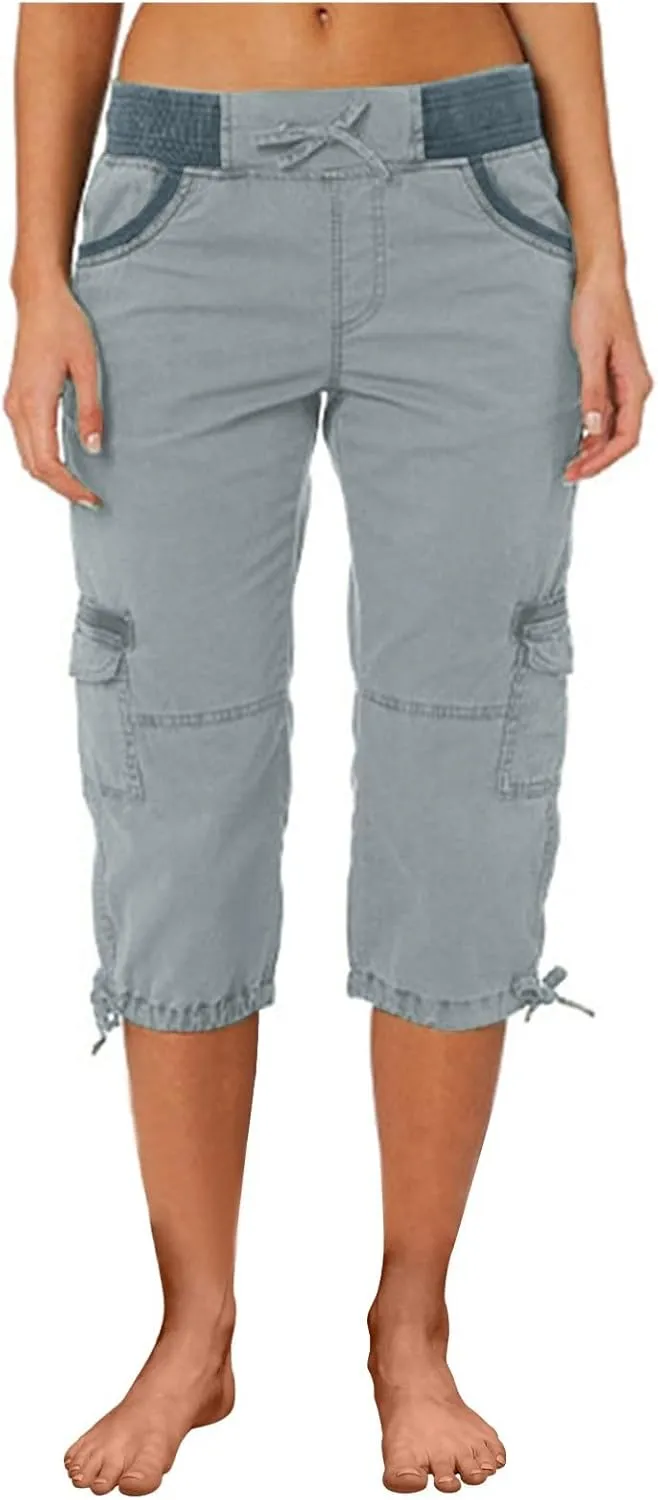 Cargo Pants Women Plus Size Cotton Linen Capri Bermuda Shorts Summer Casual Comfy Knee Length Hiking Pant