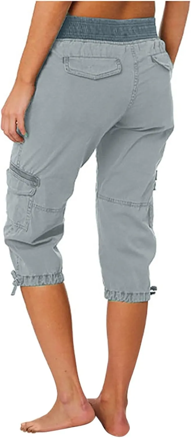 Cargo Pants Women Plus Size Cotton Linen Capri Bermuda Shorts Summer Casual Comfy Knee Length Hiking Pant