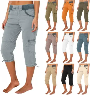 Cargo Pants Women Plus Size Cotton Linen Capri Bermuda Shorts Summer Casual Comfy Knee Length Hiking Pant