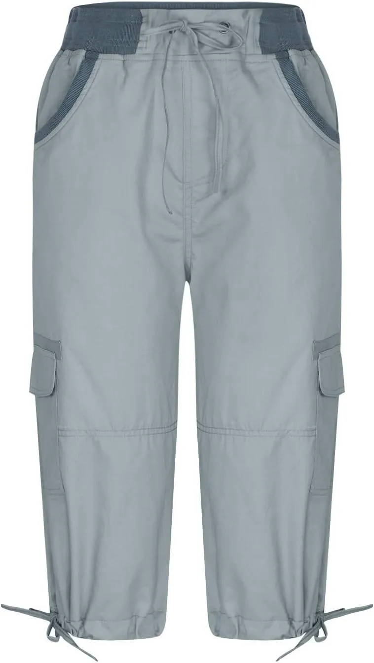 Cargo Pants Women Plus Size Cotton Linen Capri Bermuda Shorts Summer Casual Comfy Knee Length Hiking Pant