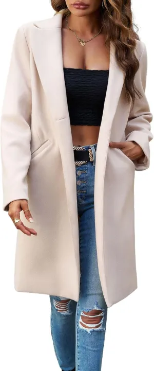 chouyatou Women's Fall Notch Lapel Blazer Wool Coat Office Work Wear Warm Winter Pea Coat