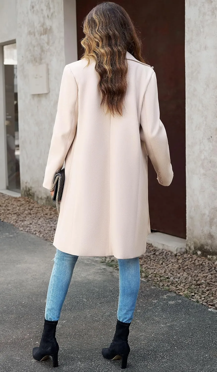 chouyatou Women's Fall Notch Lapel Blazer Wool Coat Office Work Wear Warm Winter Pea Coat
