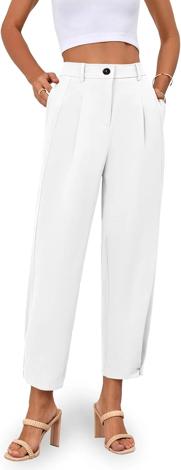Cicy Bell Casual Dress Pants High Waisted Button Work Office Pleated Trousers with Pockets