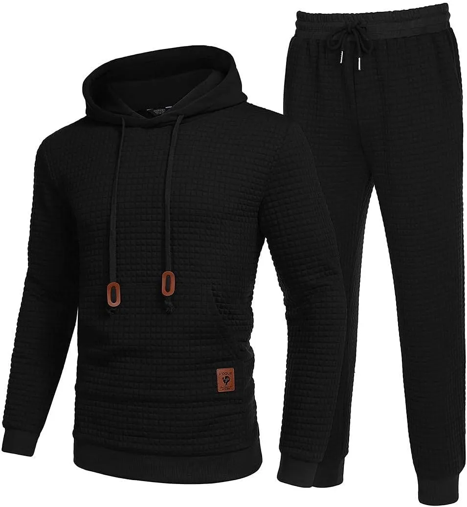 COOFANDY Men's Tracksuit 2 Piece Hoodie Sweatsuit Sets Casual Athletic Jogging Suits Waffle Plaid Jacquard Outfits