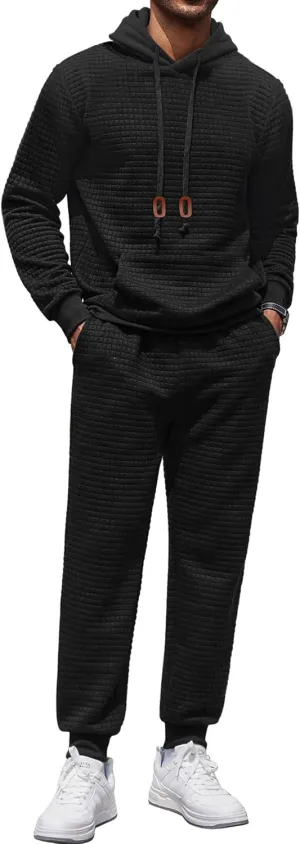COOFANDY Men's Tracksuit 2 Piece Hoodie Sweatsuit Sets Casual Athletic Jogging Suits Waffle Plaid Jacquard Outfits
