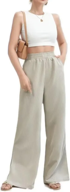 Corduroy Pants for Women Plus Size Wide Leg Casual Pant Tall High Waist Women Pants Bell Bottom Trousers with Pockets