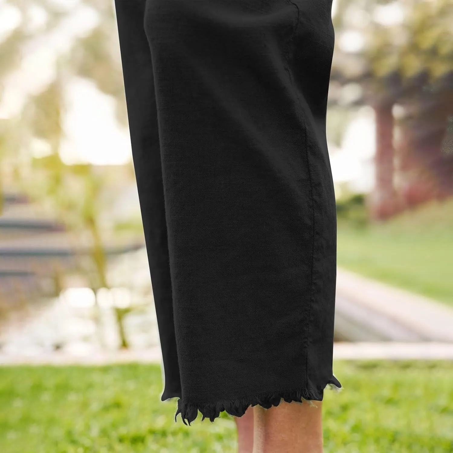 Cotton Linen Cropped Pants Women 2025 Summer Business Straight Leg Capris Work Pants Ankle Length Chino Trousers