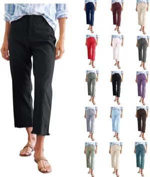 Cotton Linen Cropped Pants Women 2025 Summer Business Straight Leg Capris Work Pants Ankle Length Chino Trousers