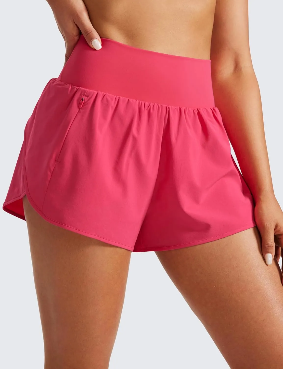 CRZ YOGA High Waisted Running Shorts for Women Ruffled Trim Tummy Control for Athletic with Mesh Liner Zip Pocket
