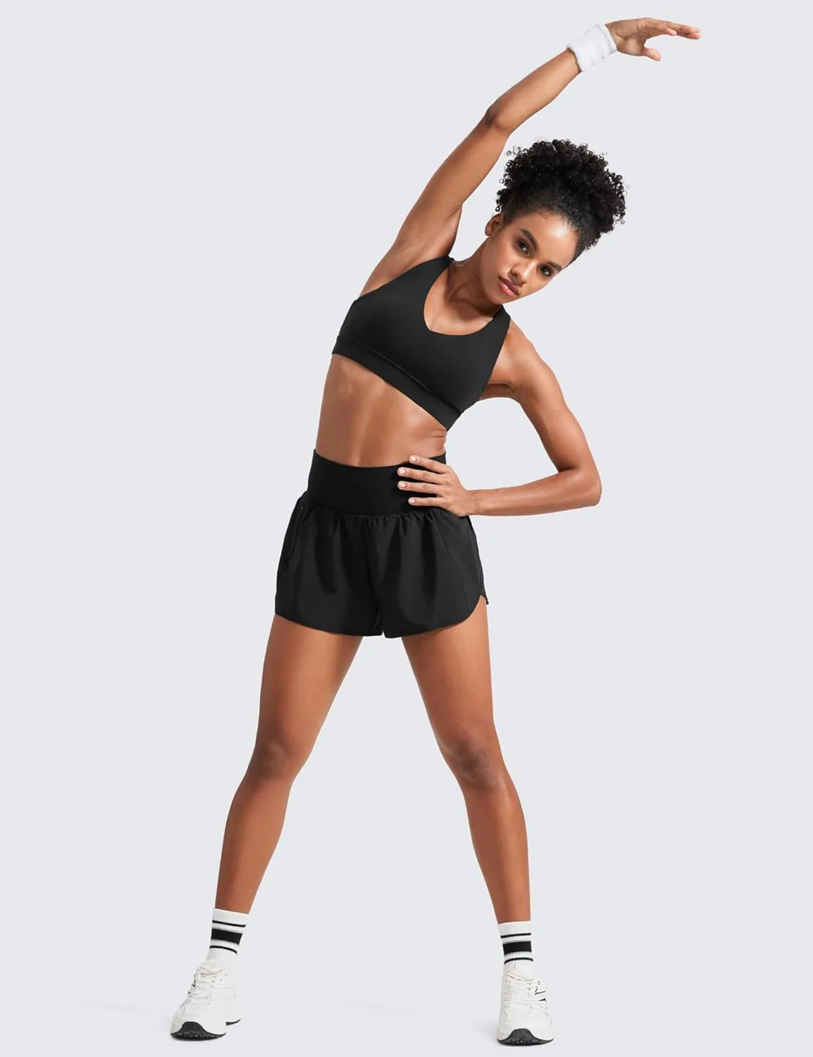 CRZ YOGA High Waisted Running Shorts for Women Ruffled Trim Tummy Control for Athletic with Mesh Liner Zip Pocket