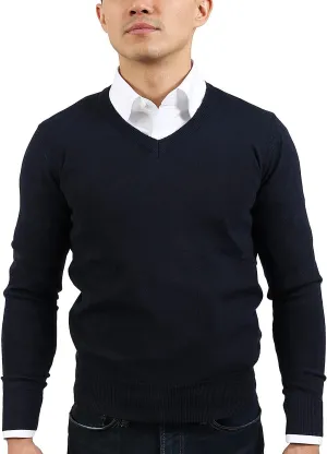 Dark Blue V-Neck Fine Cashmere Blend Mens Sweater for Mens