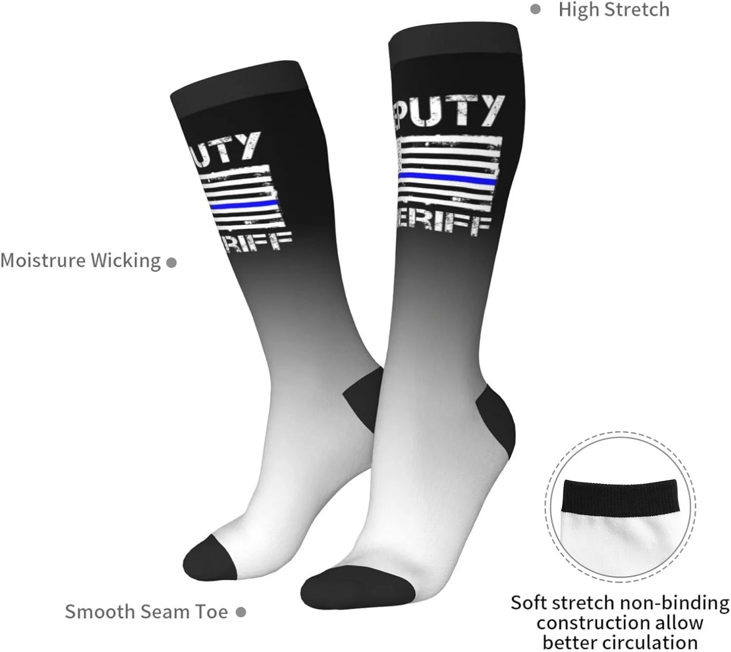 Deputy Sheriff Us Flag Compression Socks For Women Men'S Fun Dress Socks - Funny Novelty Crew Socks