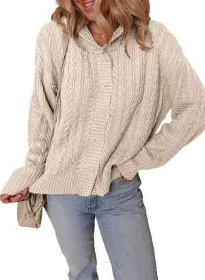 Dokotoo Oversized Sweaters for Women Casual Solid Long Sleeve Button Down Chunky Knit Hooded Cardigan Sweaters Coat