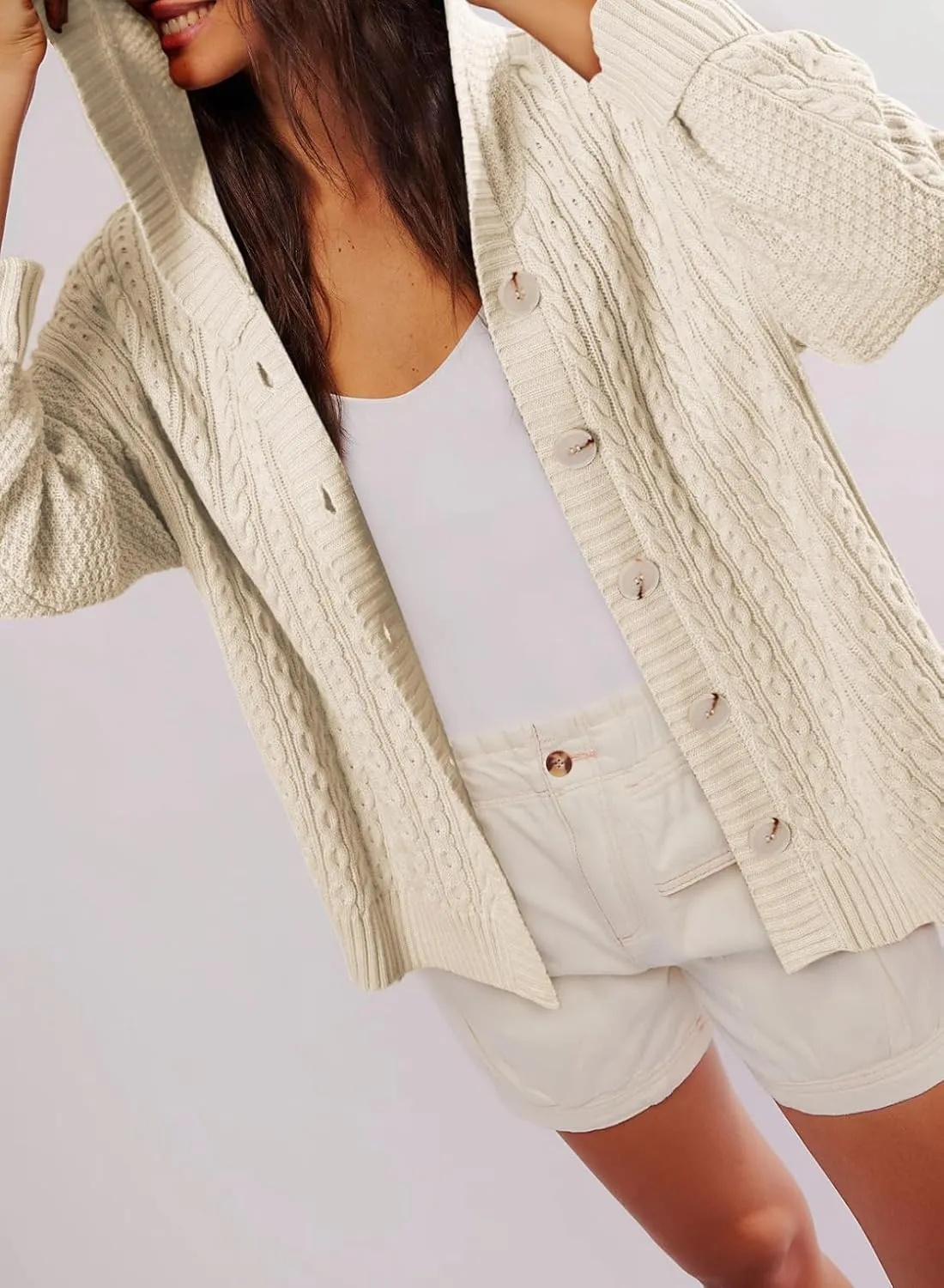 Dokotoo Oversized Sweaters for Women Casual Solid Long Sleeve Button Down Chunky Knit Hooded Cardigan Sweaters Coat
