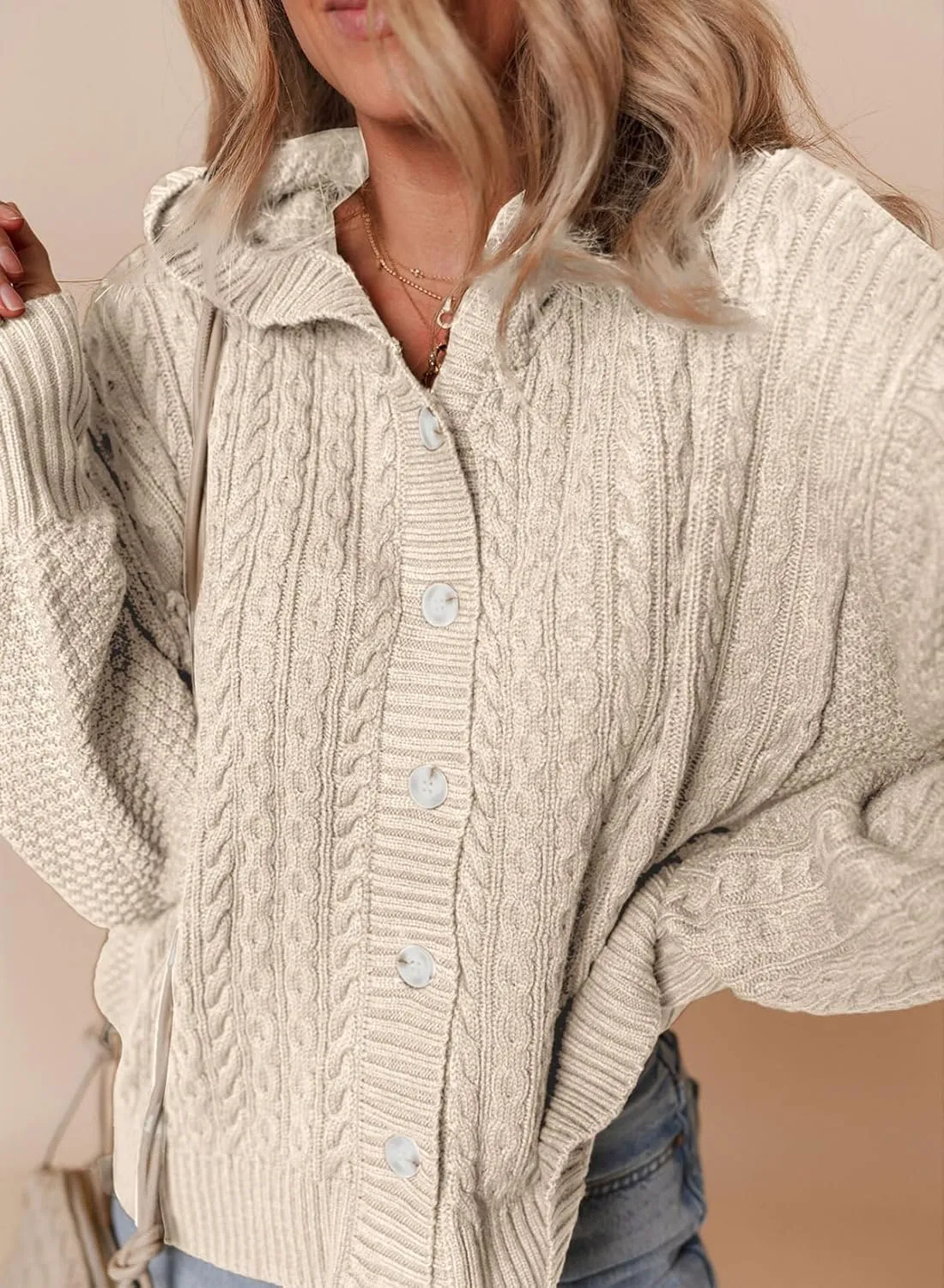 Dokotoo Oversized Sweaters for Women Casual Solid Long Sleeve Button Down Chunky Knit Hooded Cardigan Sweaters Coat
